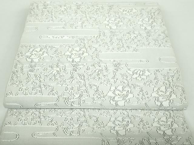 平和屋着物●爪掻き本綴れ　八寸名古屋帯　霞花文　薄雲鼠色　正絹　逸品　未使用　DAAX4204ps