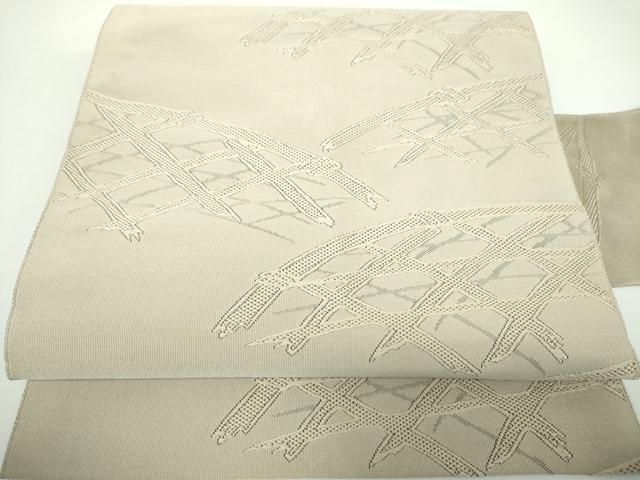 平和屋着物●綴れ　八寸名古屋帯　籬文　砂色　正絹　逸品　未使用　DAAX4205ps