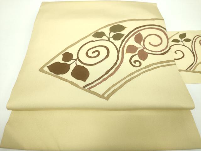 平和屋着物●塩瀬　九寸名古屋帯　駒刺繍　唐草文　金彩　宮腰織物　ますいわ屋扱い　正絹　逸品　DAAX4206ps