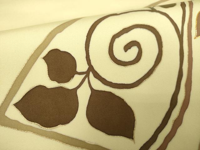 平和屋着物○塩瀬 九寸名古屋帯 駒刺繍 唐草文 金彩 宮腰織物