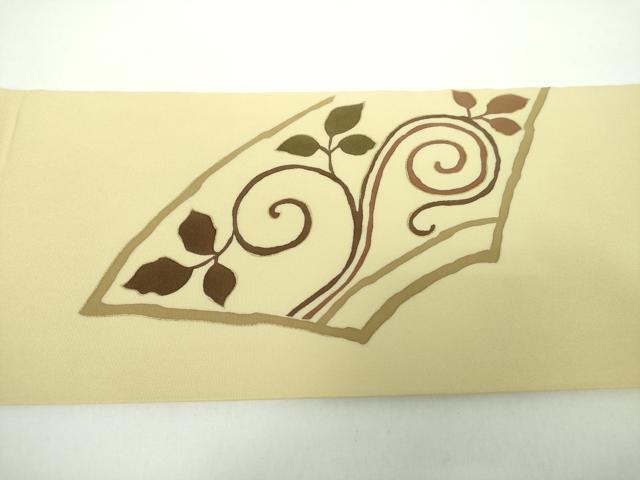 平和屋着物○塩瀬 九寸名古屋帯 駒刺繍 唐草文 金彩 宮腰織物