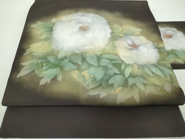 平和屋着物●塩瀬　九寸名古屋帯　作家物　手描き　草花文　金彩　正絹　逸品　DAAX4225ps