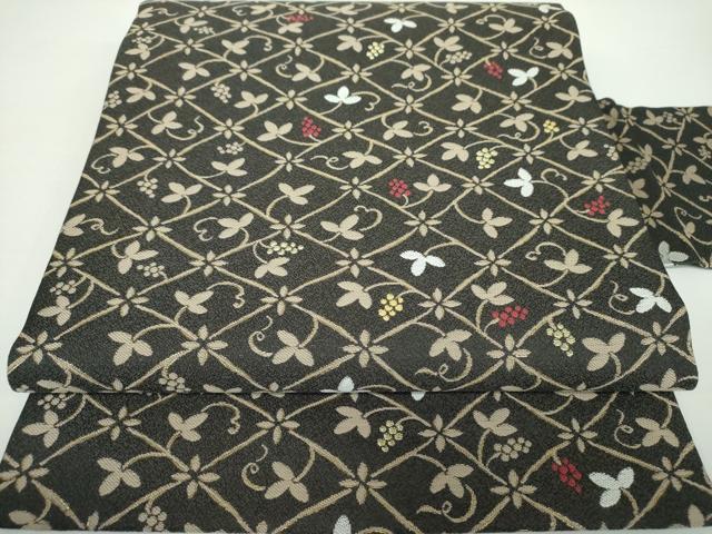 平和屋着物●九寸名古屋帯　葡萄菱文　金糸　正絹　逸品　未使用　DAAX4251ps