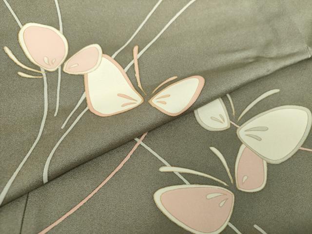 平和屋着物○上質な小紋 舞蝶文 金彩 反端付き 正絹 逸品