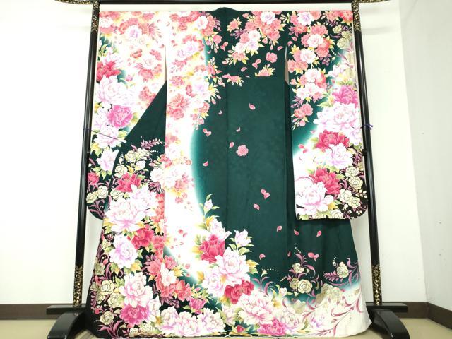 平和屋着物●豪華振袖　刺繍　舞花文　暈し染め　金銀彩　正絹　逸品　DAAX4277ps