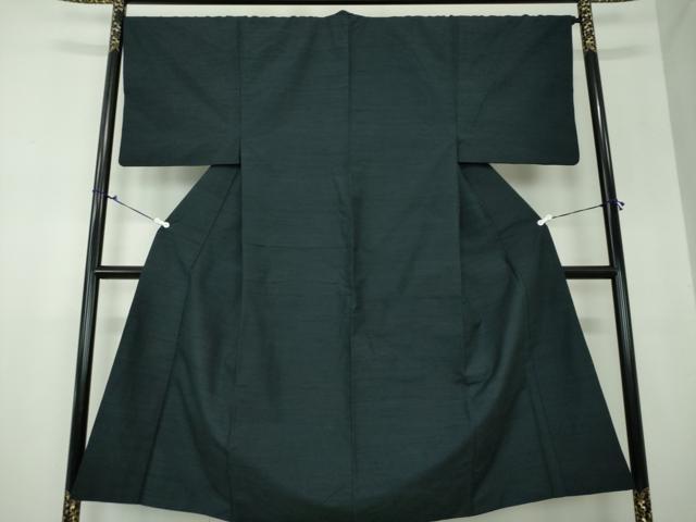 平和屋着物○男性 結城紬 アンサンブル 長羽織 杢 濃紺地 正絹 逸品