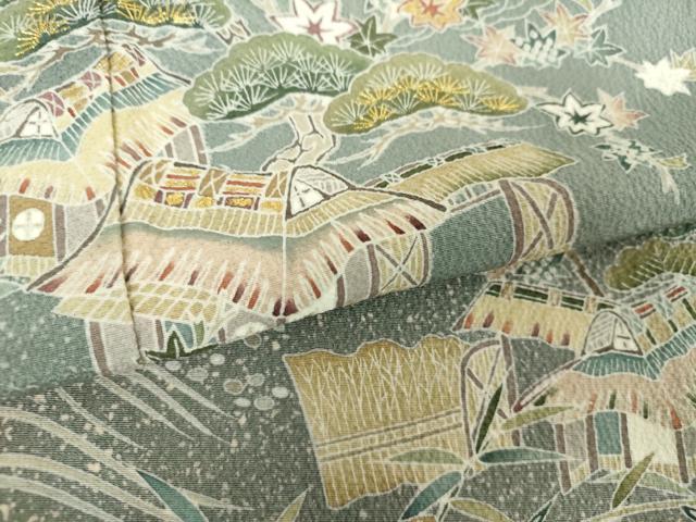 平和屋着物●訪問着　刺繍　立波風景花文　暈し染め　金彩　正絹　逸品　DAAX4290ps 平和屋着物○訪問着 刺繍 立波風景花文 暈し染め 金彩 正絹 逸品