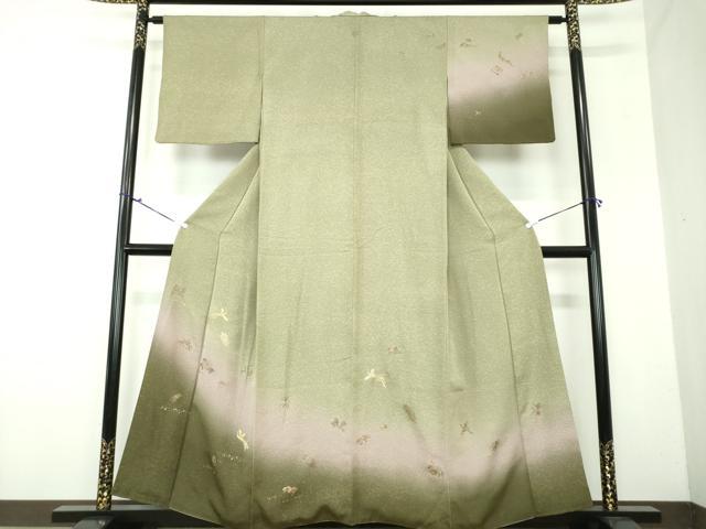 平和屋着物●訪問着　駒刺繍　松竹梅　鳳凰花文　蓑亀　暈し染め　金彩　正絹　逸品　DAAX4292ps