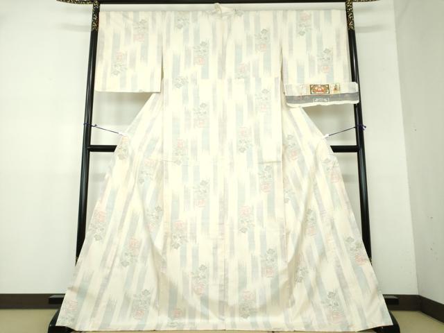 平和屋着物●本場大島紬　白大島　草花間道　証紙付き　ロング丈　正絹　逸品　未使用　DAAX4298ps