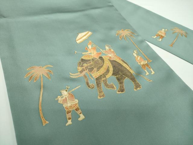 平和屋着物○塩瀬 九寸名古屋帯 象 人物風景 金彩 正絹 逸品 DAAX4334ps
