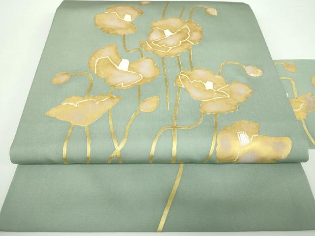 平和屋着物●塩瀬　九寸名古屋帯　ポピー　金彩　正絹　逸品　DAAX4345ps