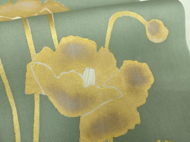 平和屋着物○塩瀬 九寸名古屋帯 ポピー 金彩 正絹 逸品 DAAX4345ps