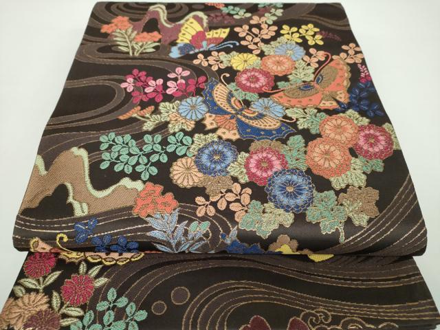 平和屋着物●六通柄袋帯　立波舞蝶花文　金糸　正絹　逸品　未使用　DAAX4358ps