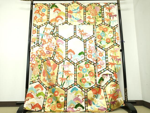 平和屋着物●豪華振袖　駒刺繍　亀甲飛鶴吉祥花文　本金箔　正絹　逸品　DAAX4378ps