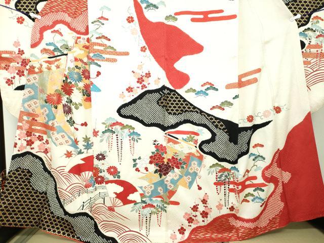 平和屋着物○豪華振袖 絞り 渡橋風景 几帳花文 金彩 正絹 逸品 DAAX4397ps