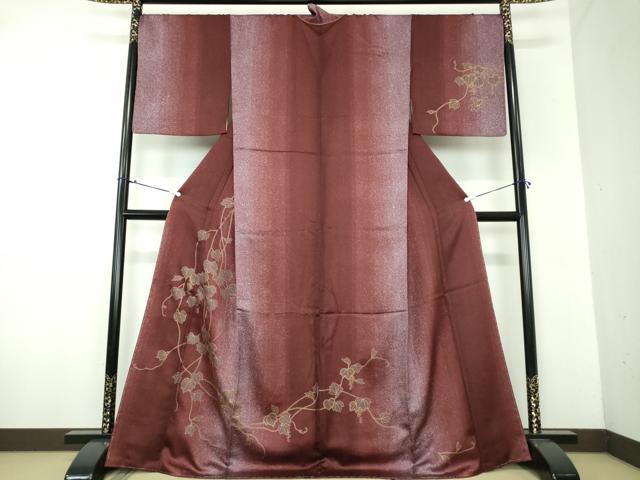平和屋着物●訪問着　葡萄蔦の葉文　たたき染め　金彩　正絹　逸品　未使用　DAAX4445ps