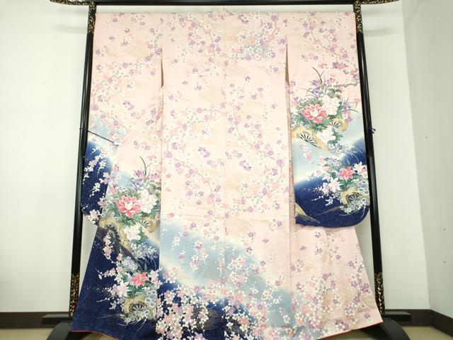 平和屋着物●豪華振袖　枝垂れ桜　片輪車花文　暈し染め　金彩　正絹　逸品　DAAX4447ps