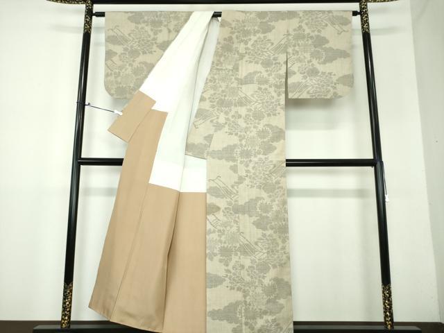 平和屋着物○本場結城紬 重要無形文化財 100亀甲 雲取り花文