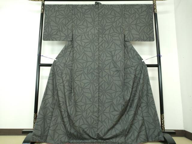 平和屋着物●上質な紬  変わり麻の葉文様　黒地　正絹　逸品　未使用　DAAX4453ps