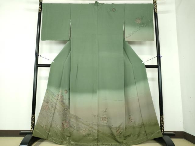 平和屋着物●中国三大刺繍 スワトウ刺繍 汕頭刺繍 蘇州刺繍 総刺繍 訪問着 正倉院花文 暈し染め 金糸 反端付 正絹 逸品 未使用 DAAX4457ps