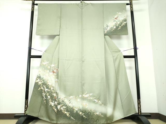 平和屋着物●訪問着　刺繍　花筏　シルエット　暈し染め　金彩　正絹　逸品　DAAX4477ps