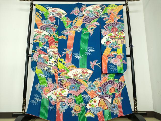 平和屋着物●豪華振袖　型染　地紙花鳥文　正絹　逸品　DAAX4495ps