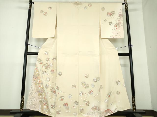 平和屋着物●訪問着　駒刺繍　雪輪花文　暈し染め　金彩　正絹　逸品　DAAX4515ps