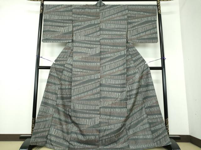 平和屋着物●石川県指定無形文化財　牛首紬　白山工房　手織り　変わり間道　正絹　逸品　DAAX4518ps