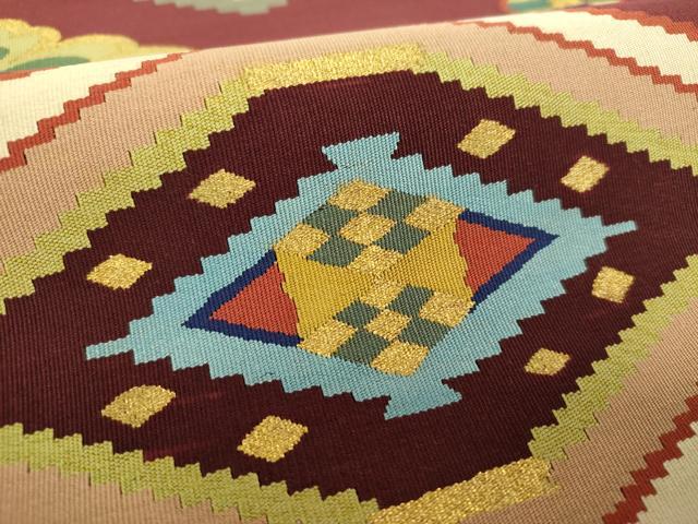 平和屋着物○西陣 川島織物 爪掻き本綴れ 太鼓柄 本袋帯 花菱