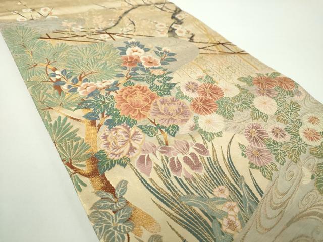 平和屋着物○老舗織元 泰生織物 太鼓柄袋帯 唐織 流水吉祥花文