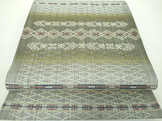 平和屋着物●六通柄袋帯　花織　横段菱文　正絹　逸品　DAAX4549ps