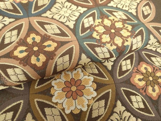 平和屋着物○六通柄袋帯 七宝花文 金糸 正絹 逸品 DAAX4556ps