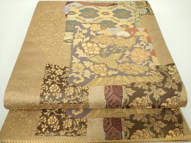 平和屋着物●六通柄袋帯　正倉院文様　金糸　正絹　逸品　DAAX4558ps