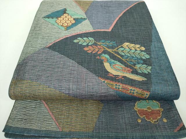 平和屋着物●西陣　じゅらく謹製　六通柄袋帯　コプト花鳥文　金糸　正絹　逸品　DAAX4559ps