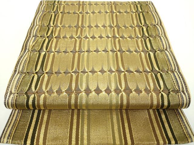 平和屋着物●ひなや工房　くむ・あむ・おる　伊豆蔵明彦　太鼓柄袋帯　変わり間道　金糸　正絹　逸品　DAAX4574ps