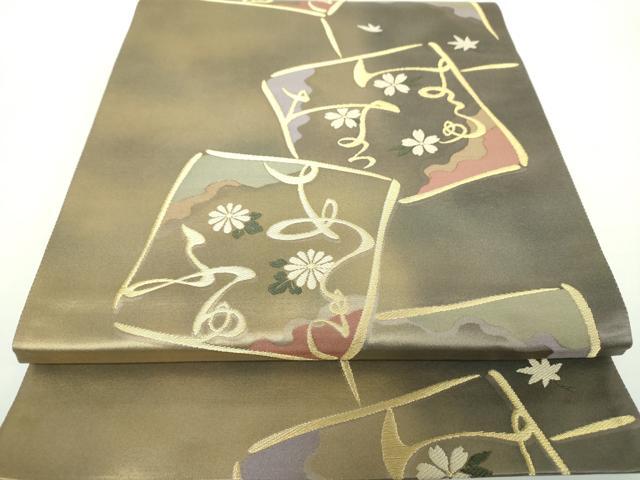 平和屋着物●六通柄袋帯　春夏秋冬　色紙重ね花文　金糸　正絹　逸品　DAAX4579ps