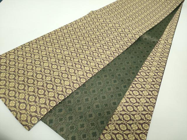 平和屋着物●両面　全通柄袋帯　唐織　花菱文　金糸　正絹　逸品　未使用　DAAX4581ps