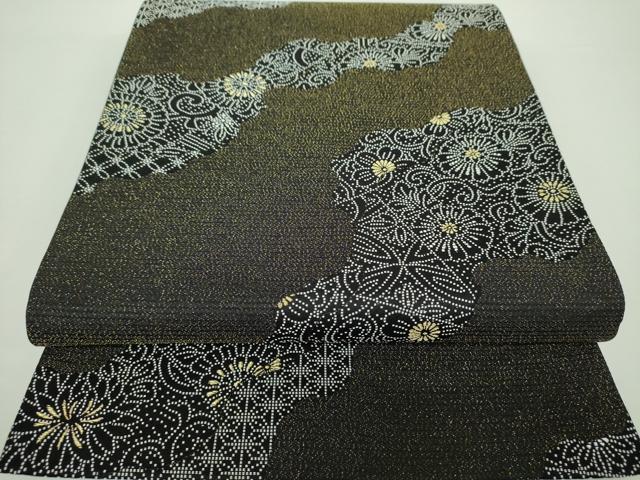 平和屋着物●西陣　有栖川織物謹製　六通柄袋帯　道長花文　黒地　金糸　証紙付き　正絹　逸品　DAAX4588ps