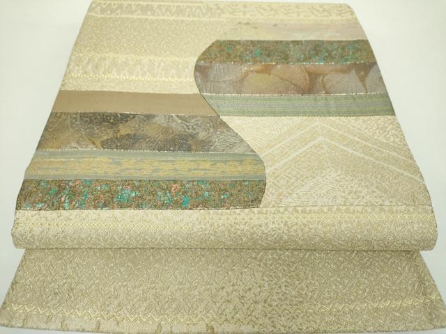 平和屋着物●太鼓柄袋帯　金唐革　切嵌　横段花文　金銀糸　正絹　逸品　DAAX4591ps