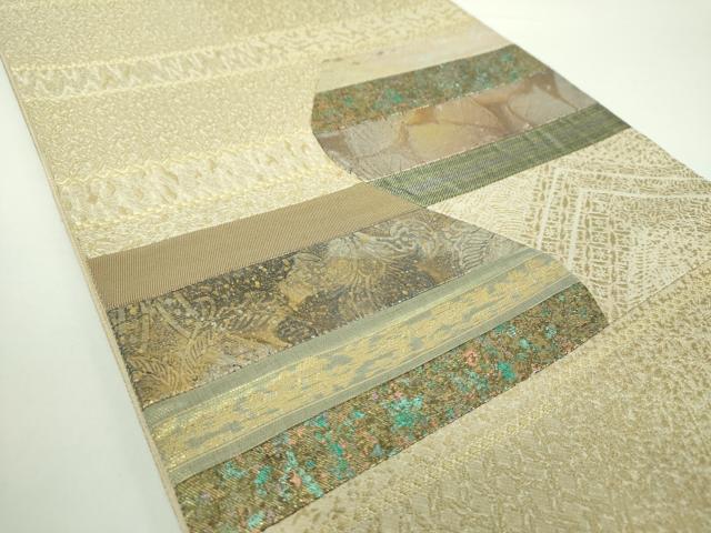 平和屋着物○太鼓柄袋帯 金唐革 切嵌 横段花文 金銀糸