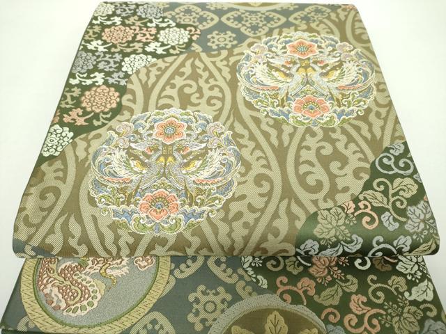 平和屋着物●六通柄袋帯　唐織　双凰宝御文　金糸　正絹　逸品　DAAX4598ps