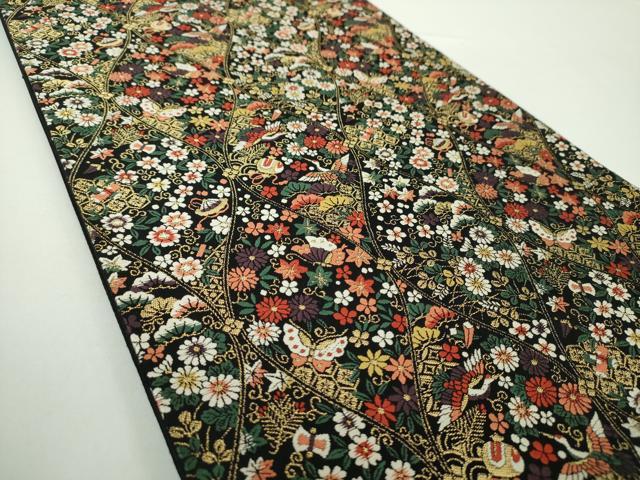 平和屋着物●六通柄袋帯　唐織　宝尽くし　立涌飛鶴花文　黒地　金糸　正絹　逸品　DAAX4600ps 平和屋着物○六通柄袋帯 唐織 宝尽くし 立涌飛鶴花文