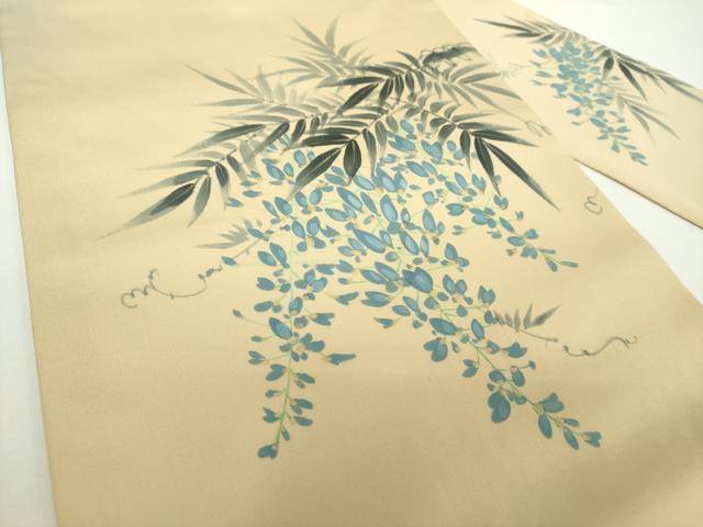 平和屋着物○塩瀬 九寸名古屋帯 手描き 藤花房 金彩 正絹 逸品 DAAX4614ps