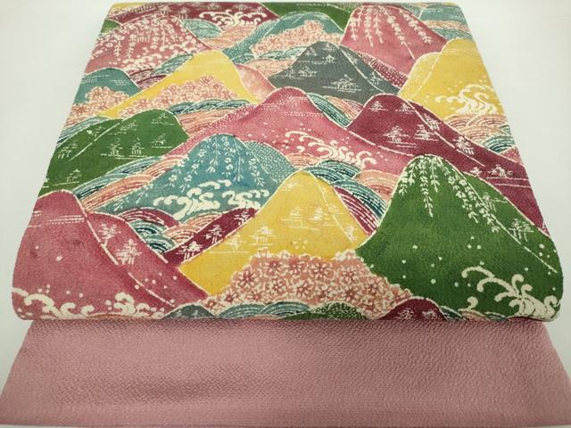 平和屋着物●九寸開き名古屋帯　型染　遠山文　鬼しぼ縮緬　正絹　逸品　DAAX4616ps