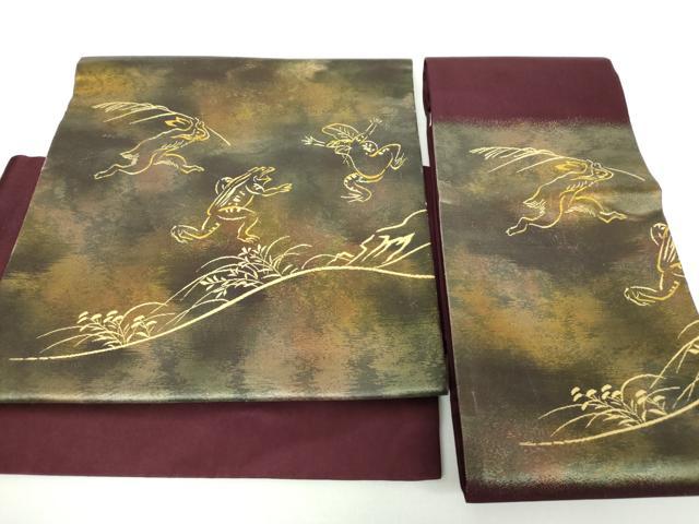 平和屋着物●つけ帯　鳥獣戯画　金糸　引箔　正絹　逸品　DAAX4643ps