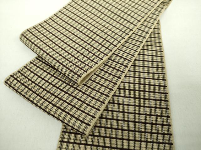 平和屋着物●男性　本場筑前博多織　両面　角帯　格子　西村織物謹製　証紙付き　正絹　逸品　DAAX4648ps