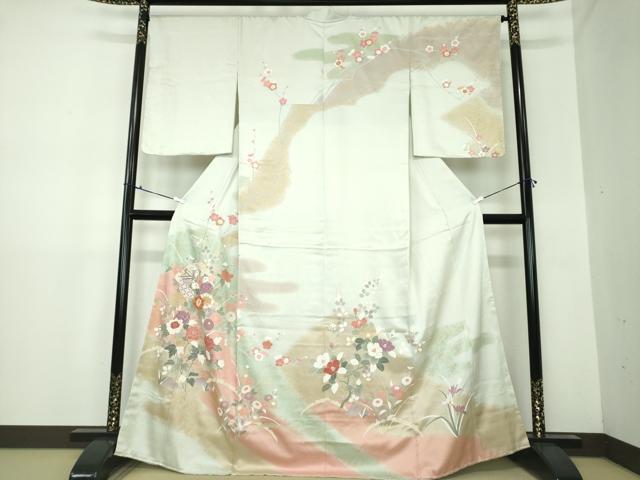 平和屋着物●訪問着　駒刺繍　雪輪花文　暈し染め　金彩　正絹　逸品　未使用　DAAX4653ps