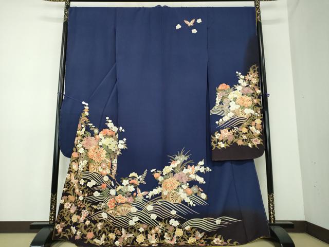 平和屋着物●豪華振袖　流水舞蝶花車文　暈し染め　金彩　正絹　逸品　未使用　DAAX4669ps