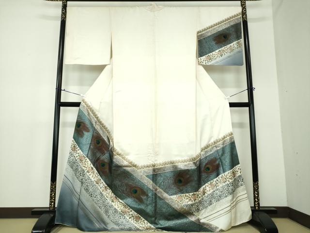 平和屋着物●訪問着　刺繍　孔雀花文　金銀彩　正絹　逸品　DAAX4696ps