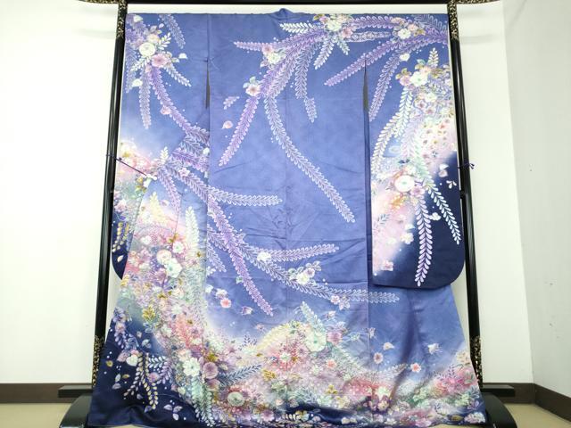 平和屋着物●豪華振袖　作家物　絞り　辻が花　千鳥　暈し染め　銀通し地　京都きもの友禅扱い　正絹　逸品　DAAX4706ps